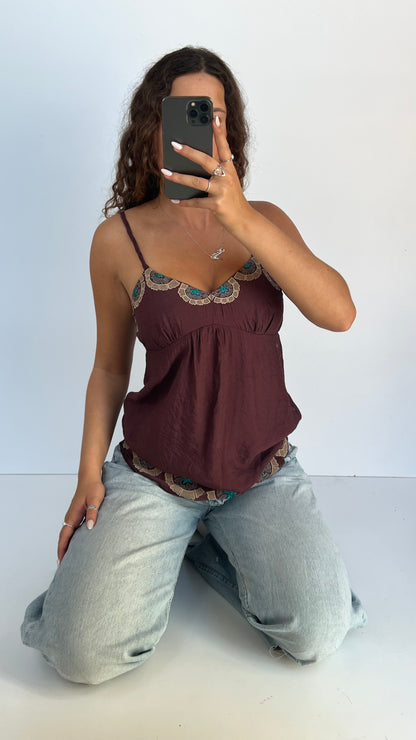 00s brown embroidered cami- size S