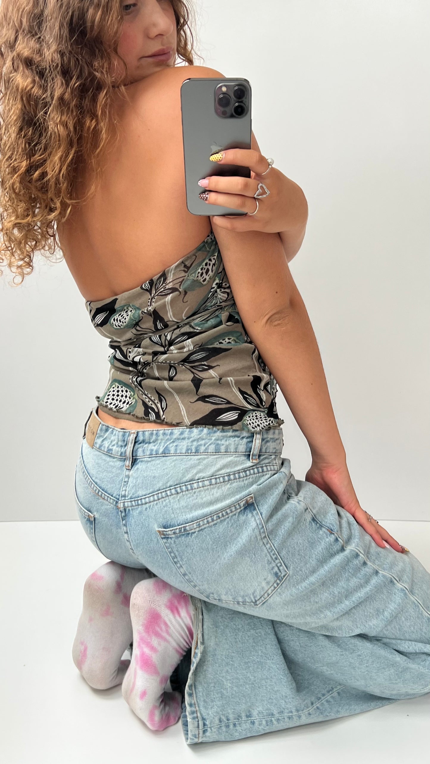 00s khaki patterned mesh cami- size S