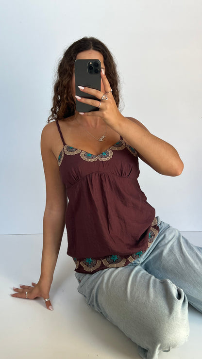 00s brown embroidered cami- size S