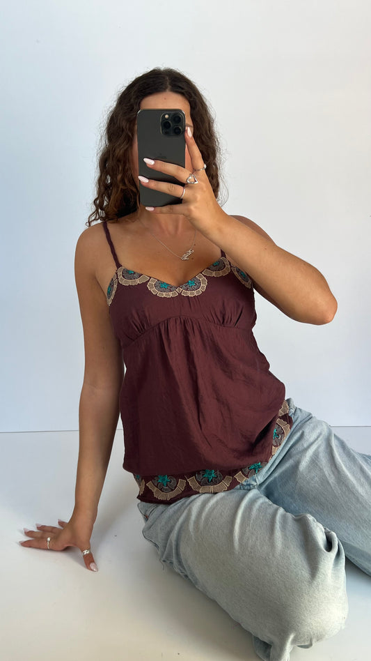 00s brown embroidered cami- size S