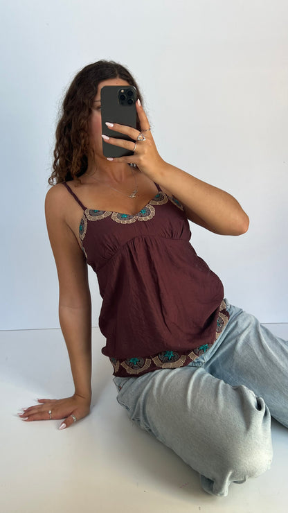 00s brown embroidered cami- size S