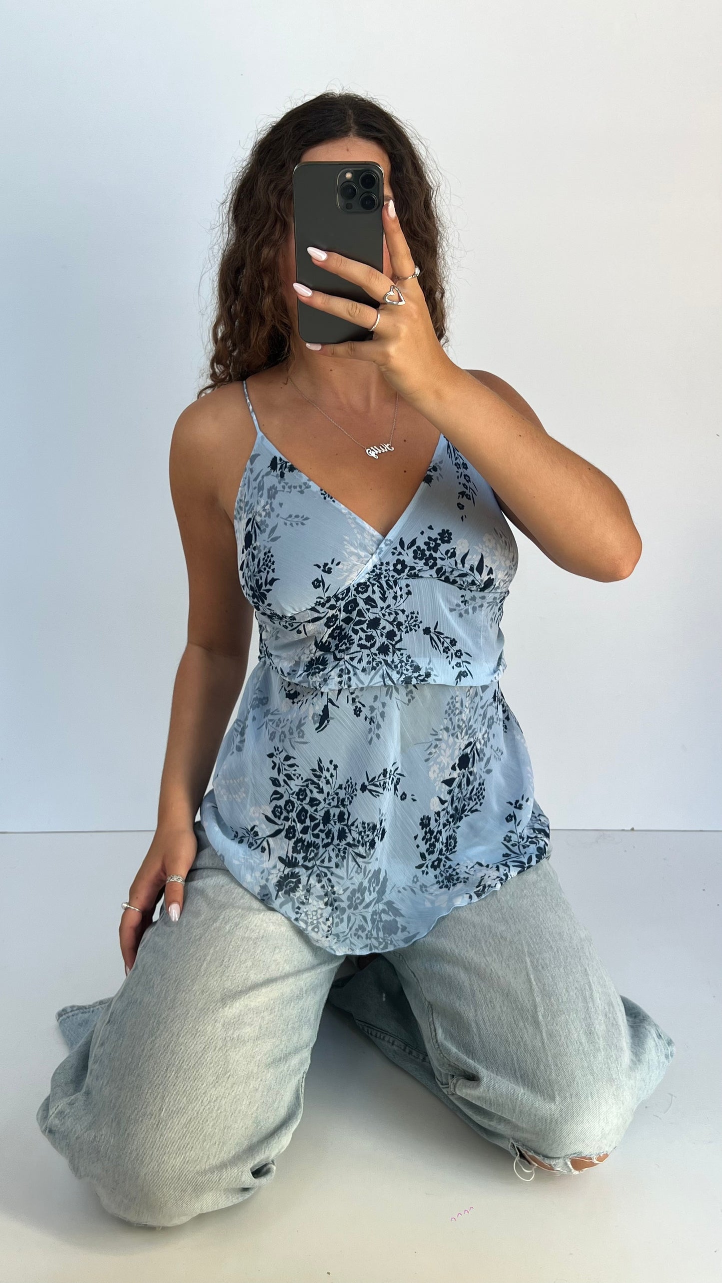 00s blue floral mesh cami- size L