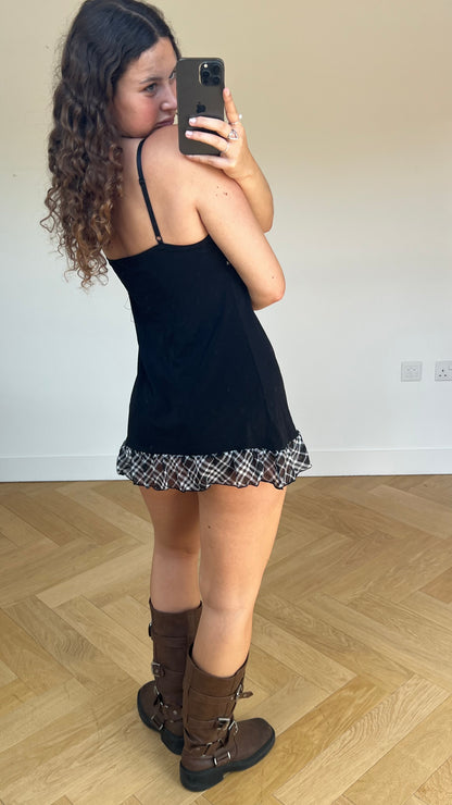 00s black gingham mini dress- size S