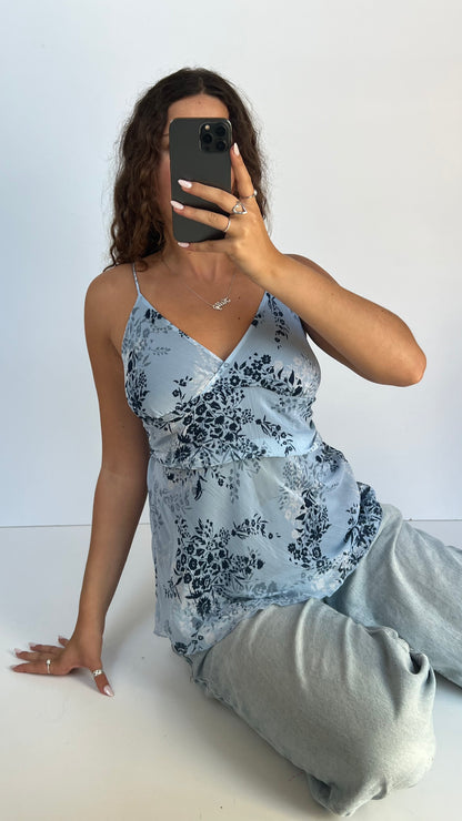 00s blue floral mesh cami- size L