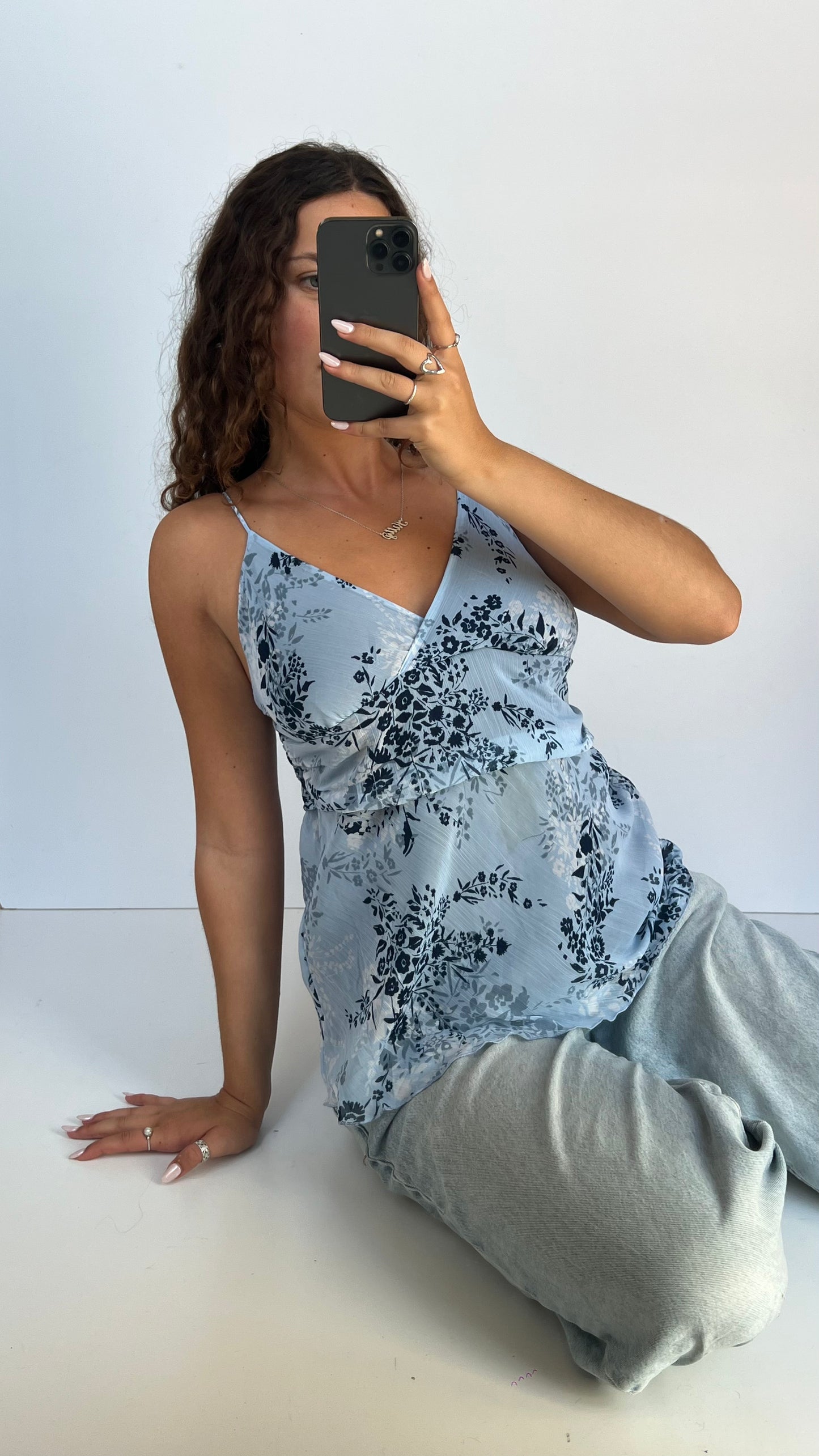 00s blue floral mesh cami- size L