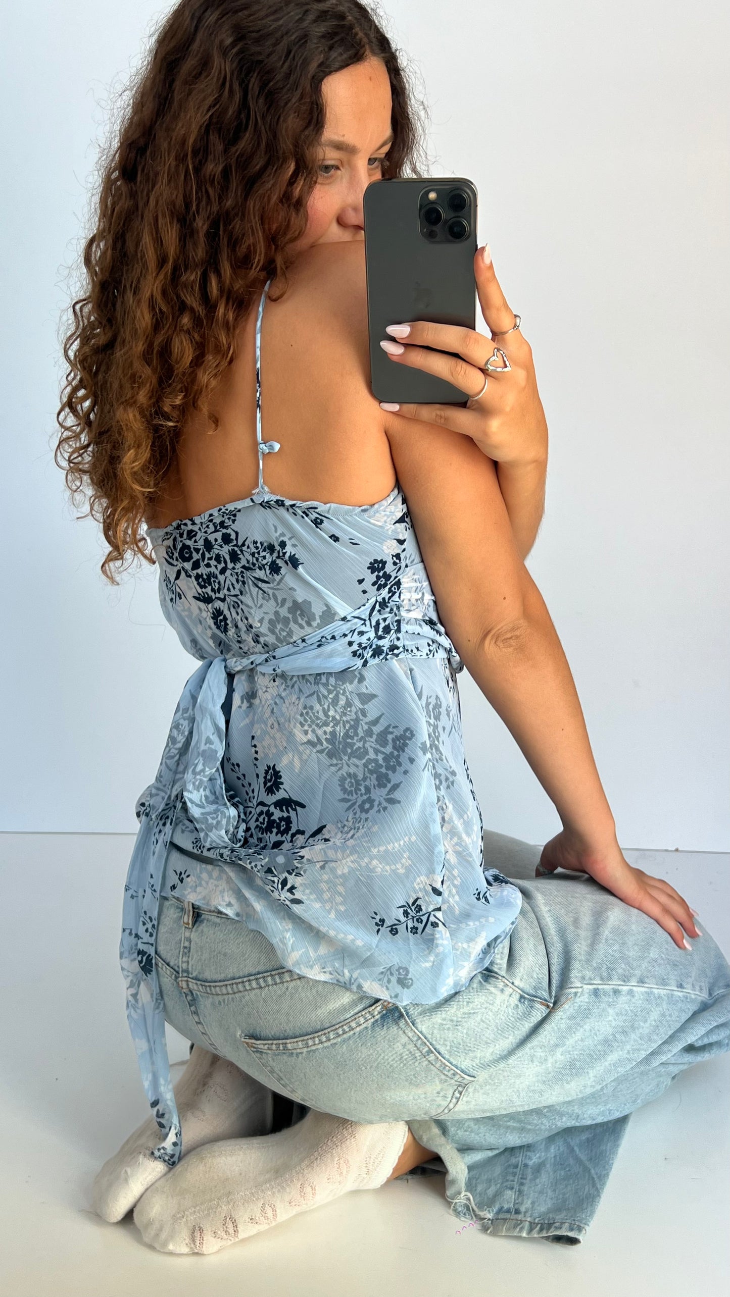00s blue floral mesh cami- size L