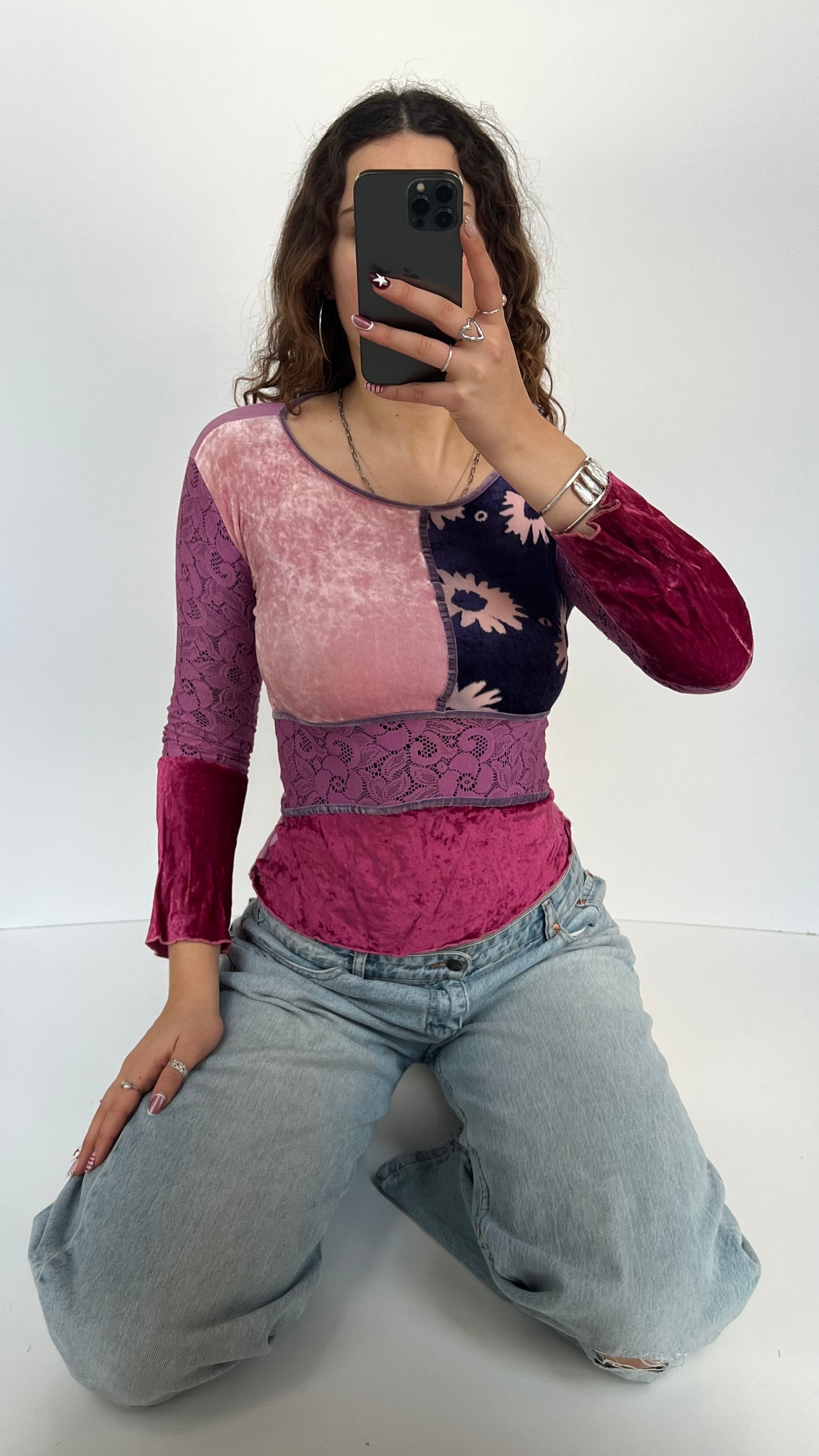 00s pink patchwork top- size XS