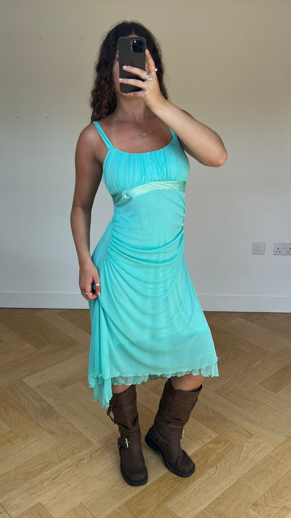 00s teal mesh midi dress- size M