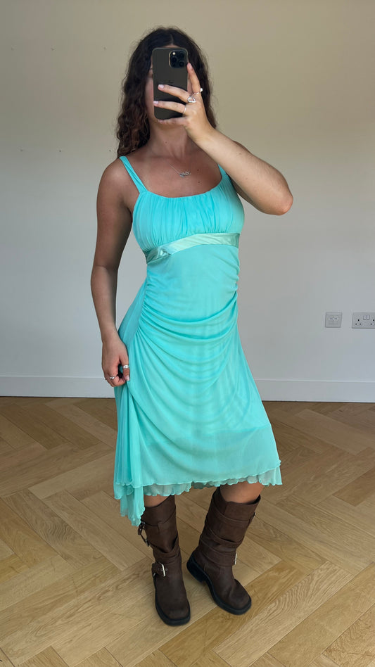 00s teal mesh midi dress- size M