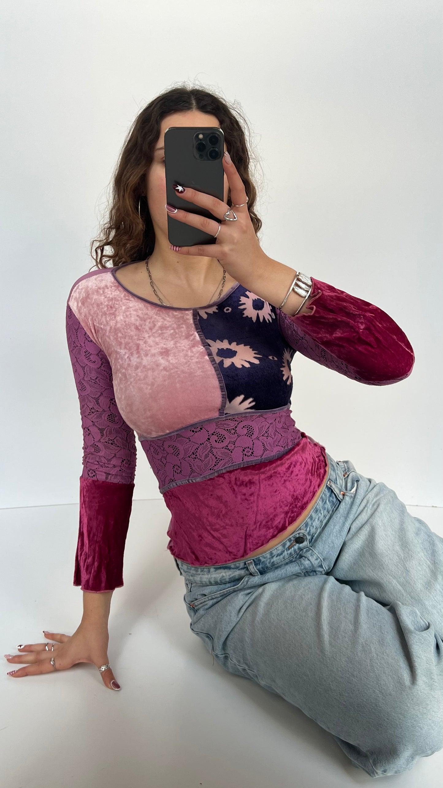 00s pink patchwork top- size XS