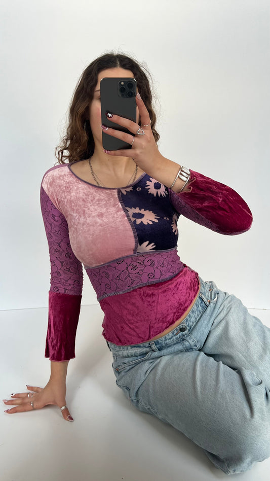 00s pink patchwork top- size XS