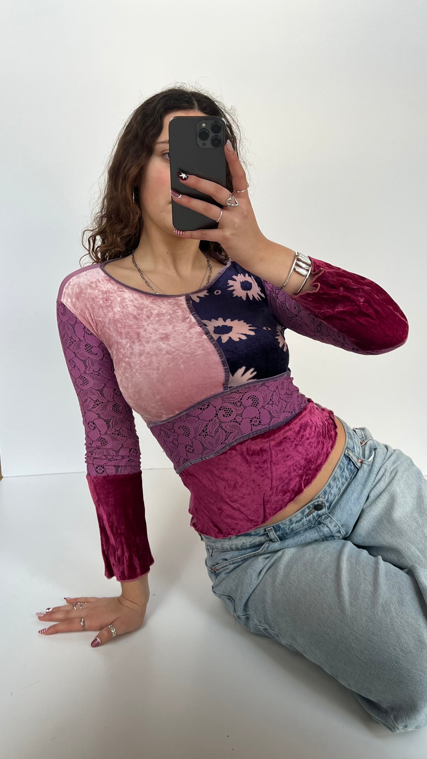 00s pink patchwork top- size XS