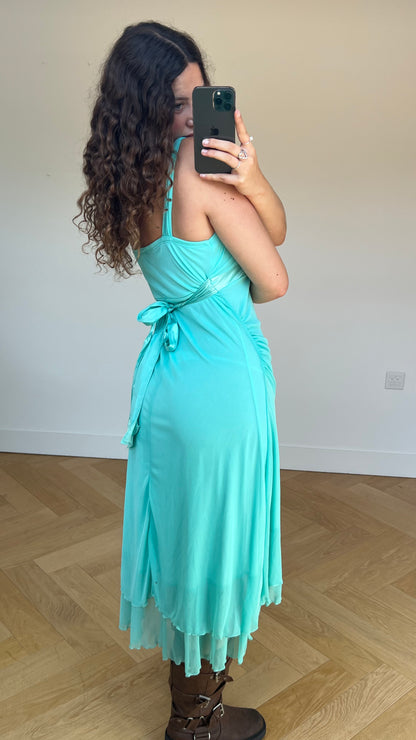 00s teal mesh midi dress- size M