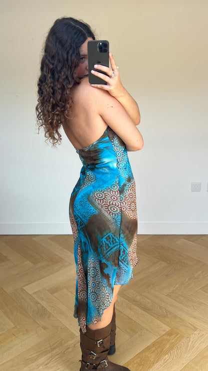 00s blue brown mesh midi dress- size S/M