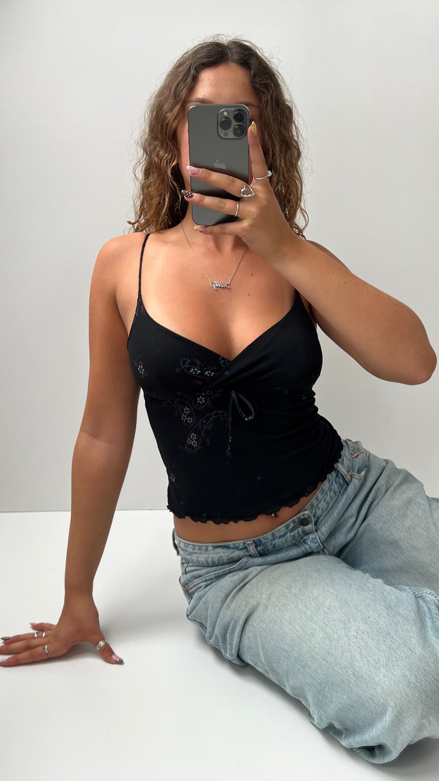 00s Guess black mesh cami- size M