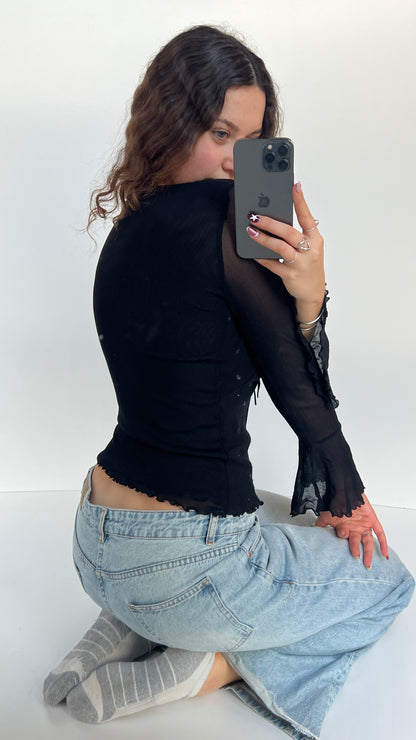 00s black mesh long sleeve top- size M