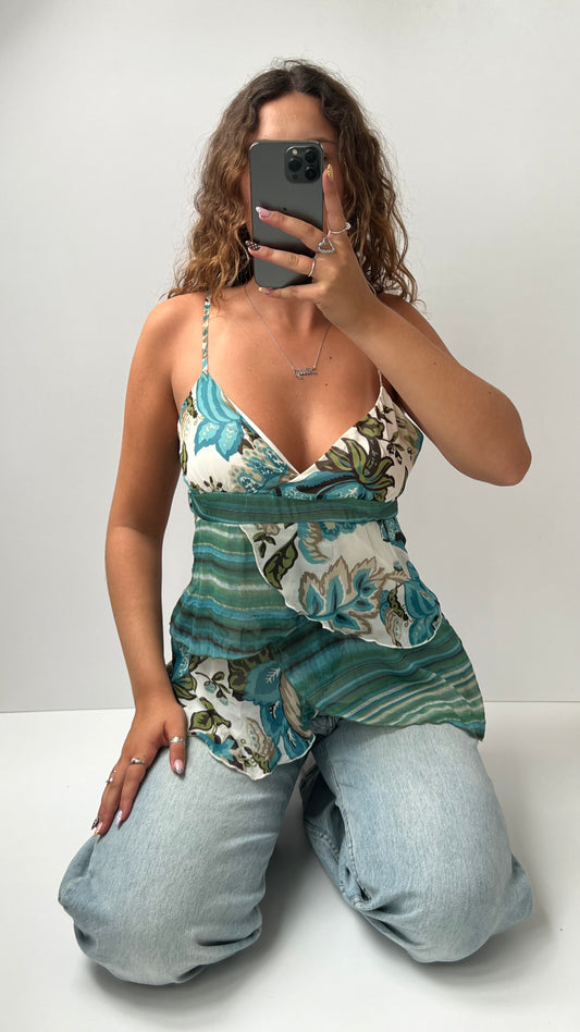 00s blue babydoll floral cami- size XL