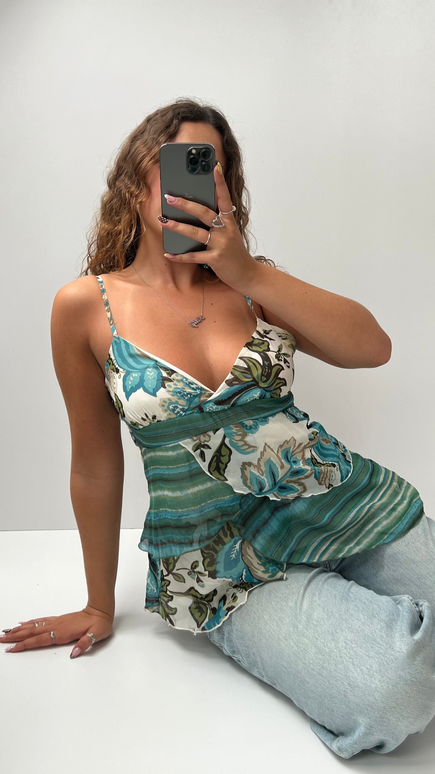 00s blue babydoll floral cami- size XL