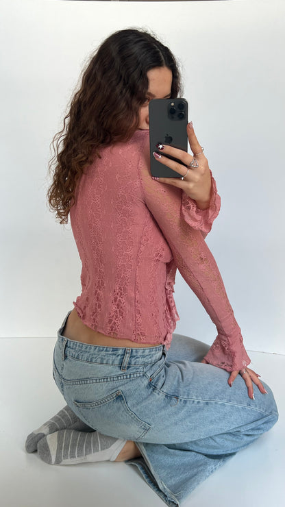 00s pink lace long sleeve top- size S