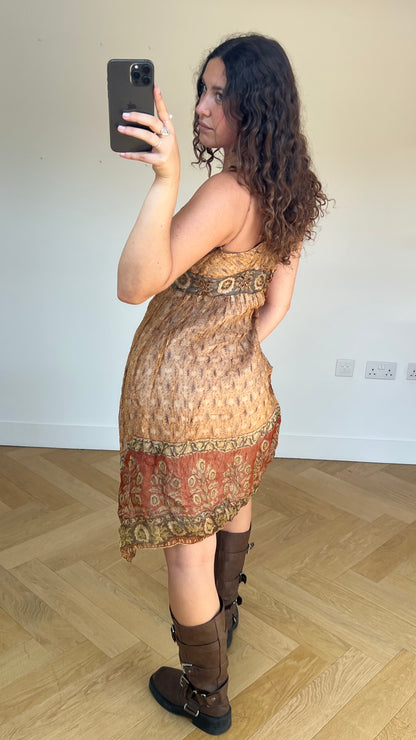 00s brown boho midi dress- size S