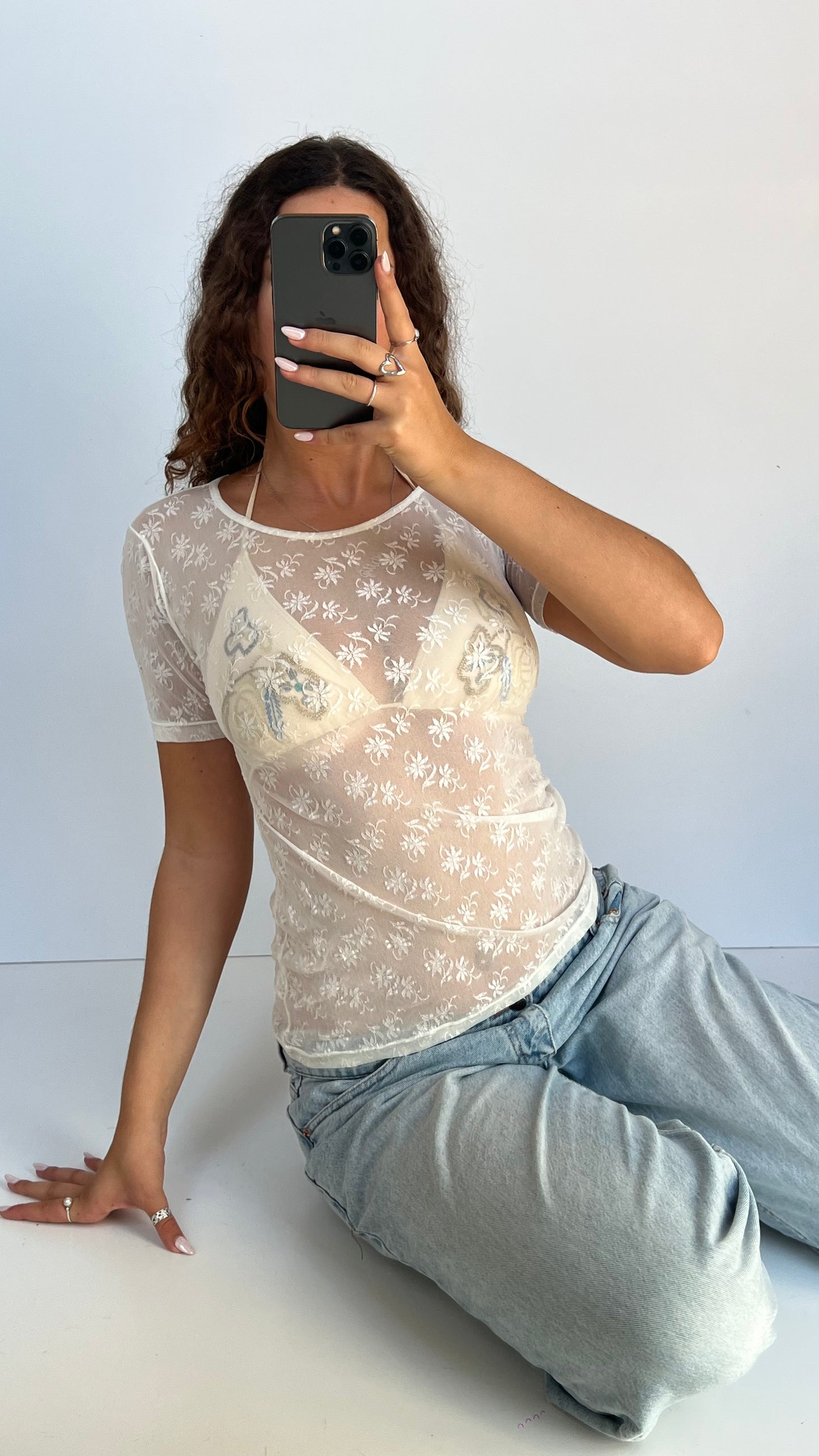 00s white mesh baby tee- size S