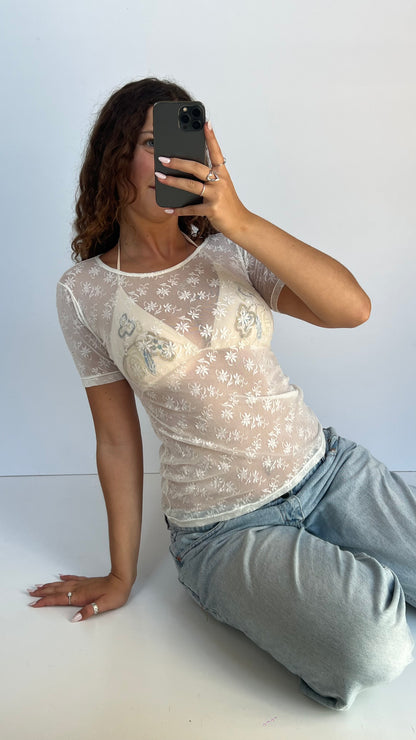 00s white mesh baby tee- size S