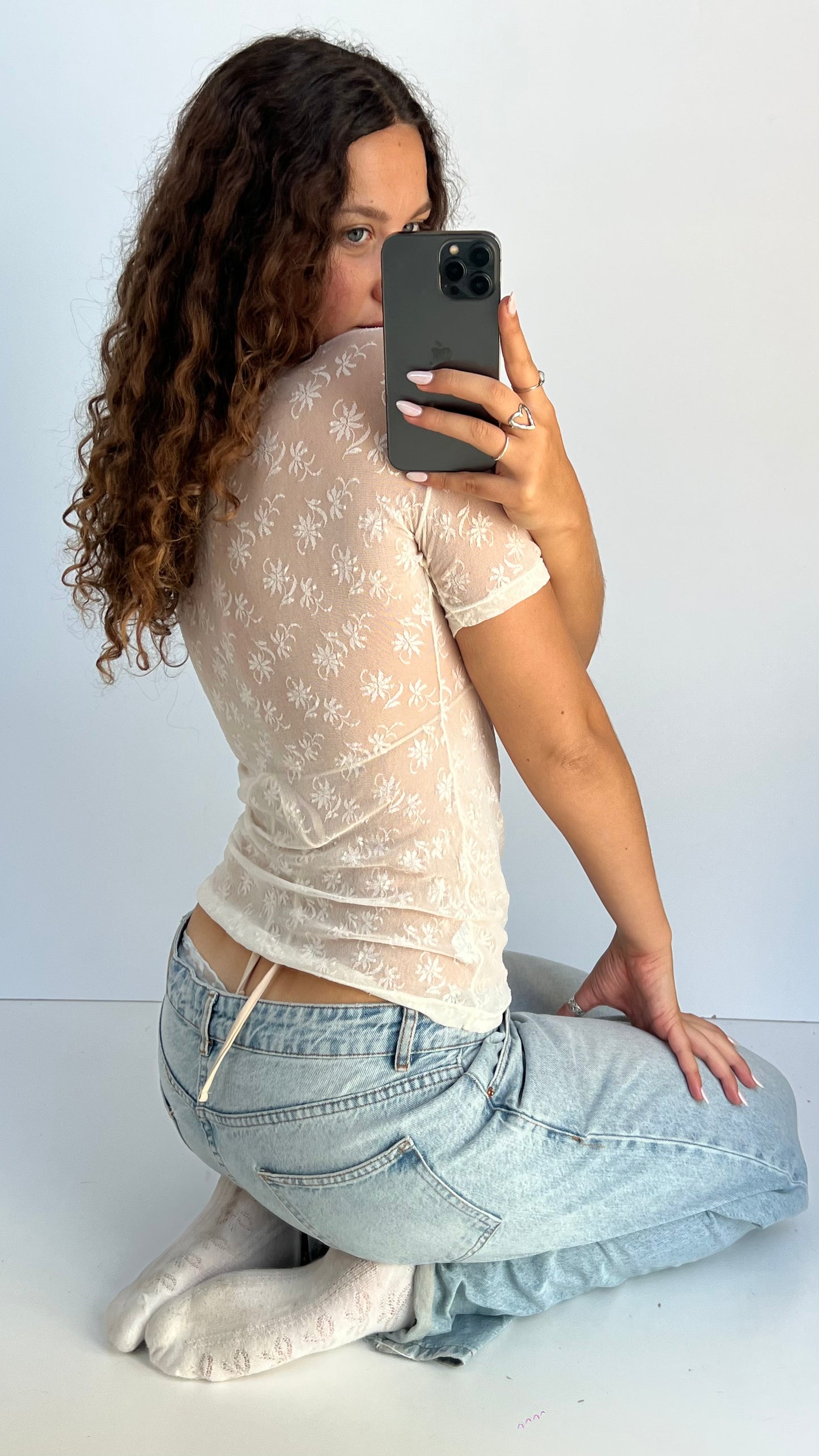 00s white mesh baby tee- size S