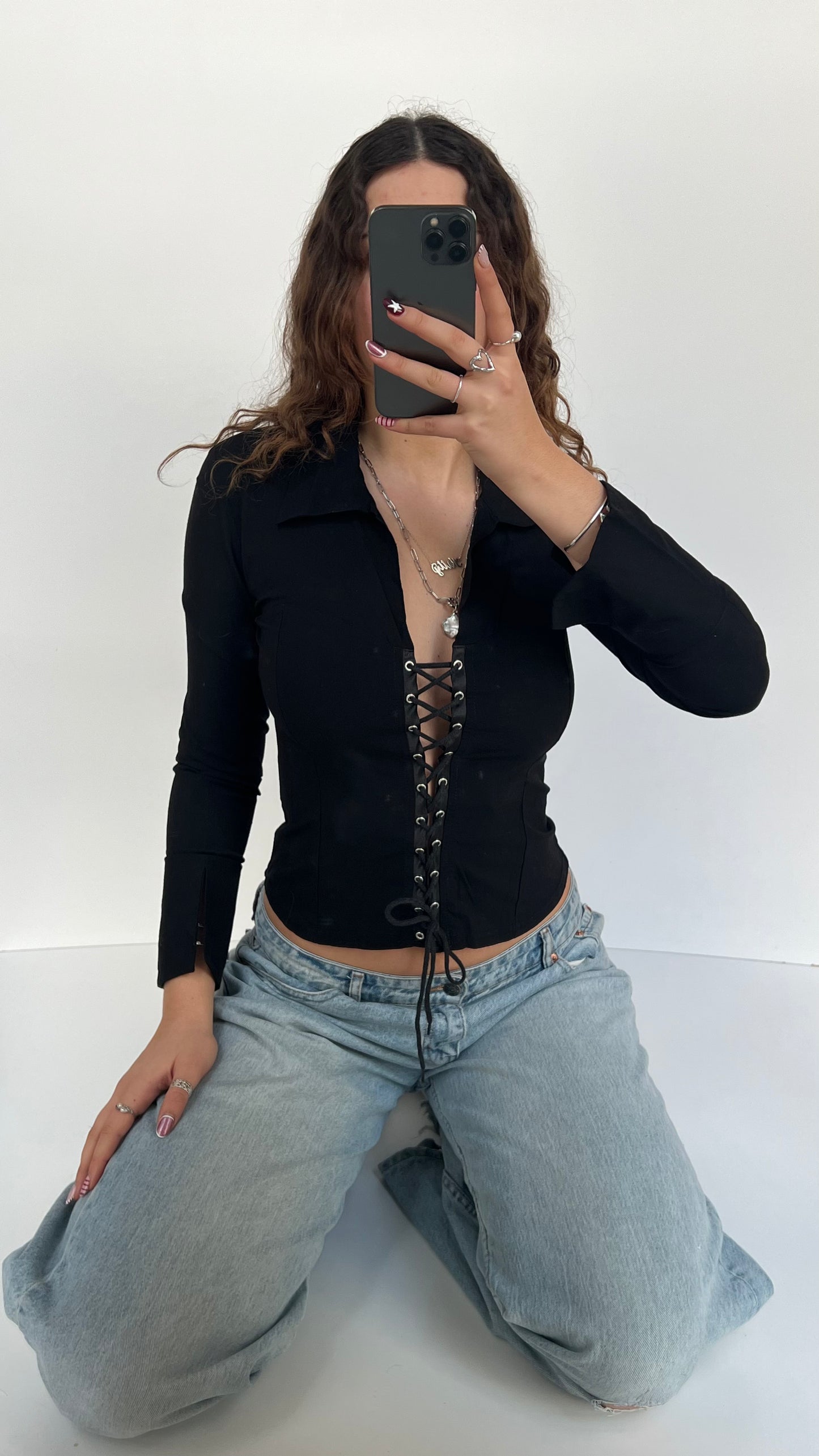 00s black long sleeve shirt- size S