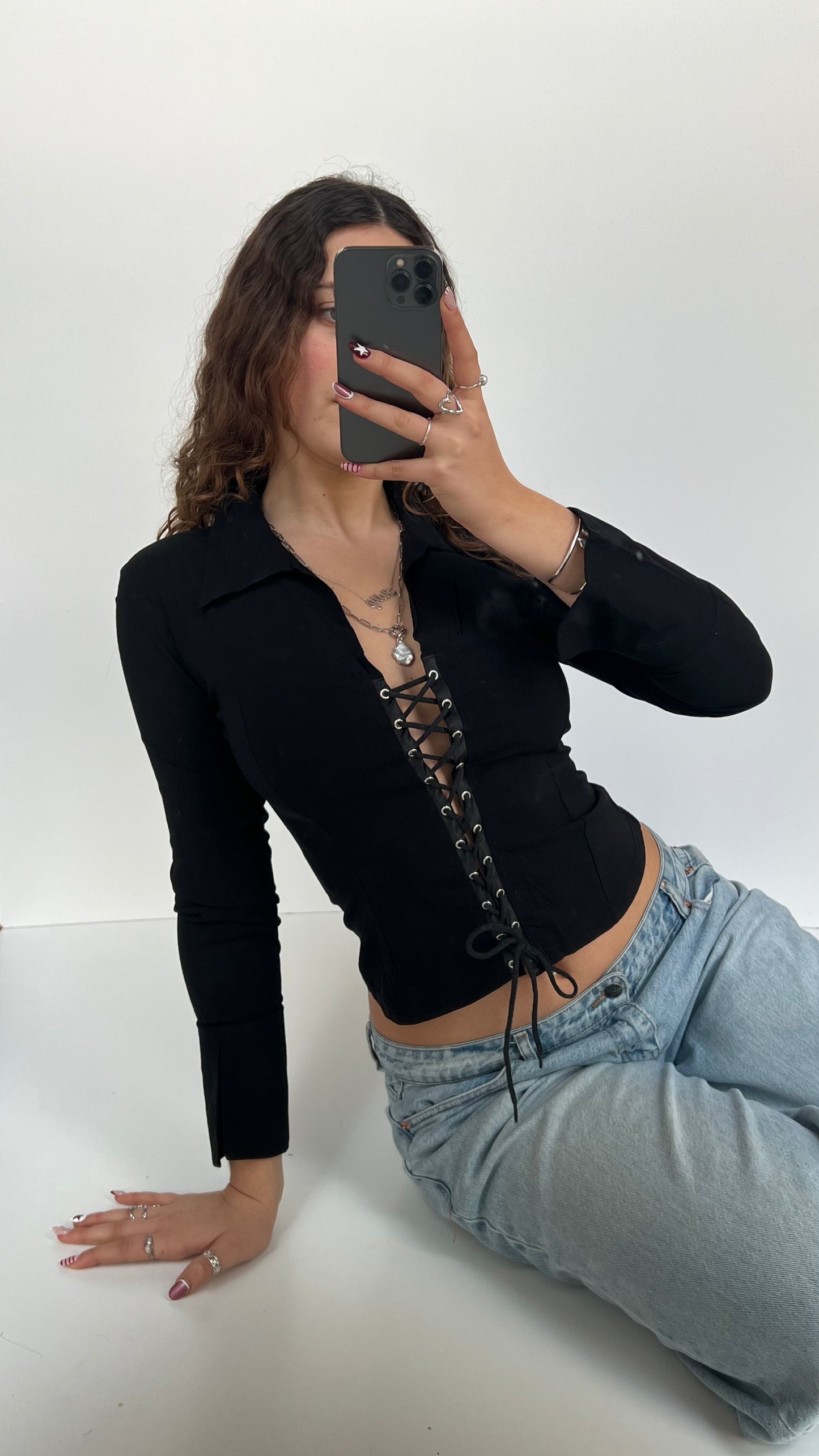 00s black long sleeve shirt- size S