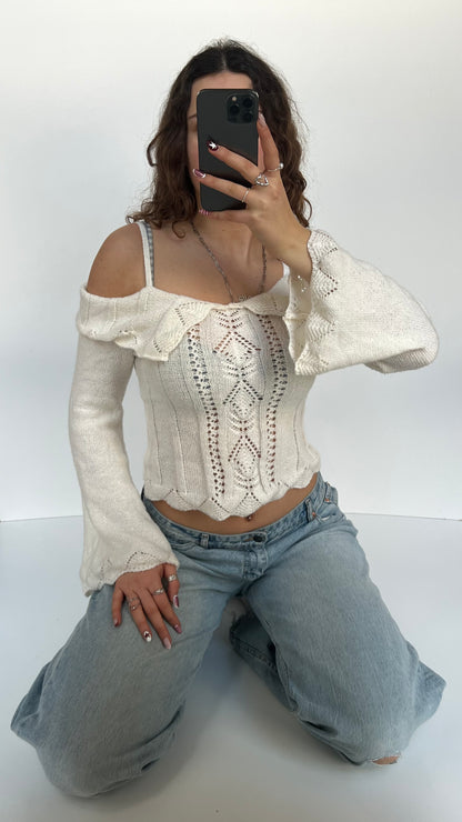 00s white off the shoulder jumper- size S