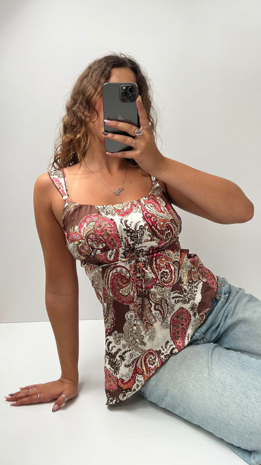 00s pink brown paisley cami- size M