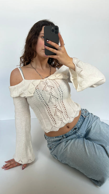 00s white off the shoulder jumper- size S