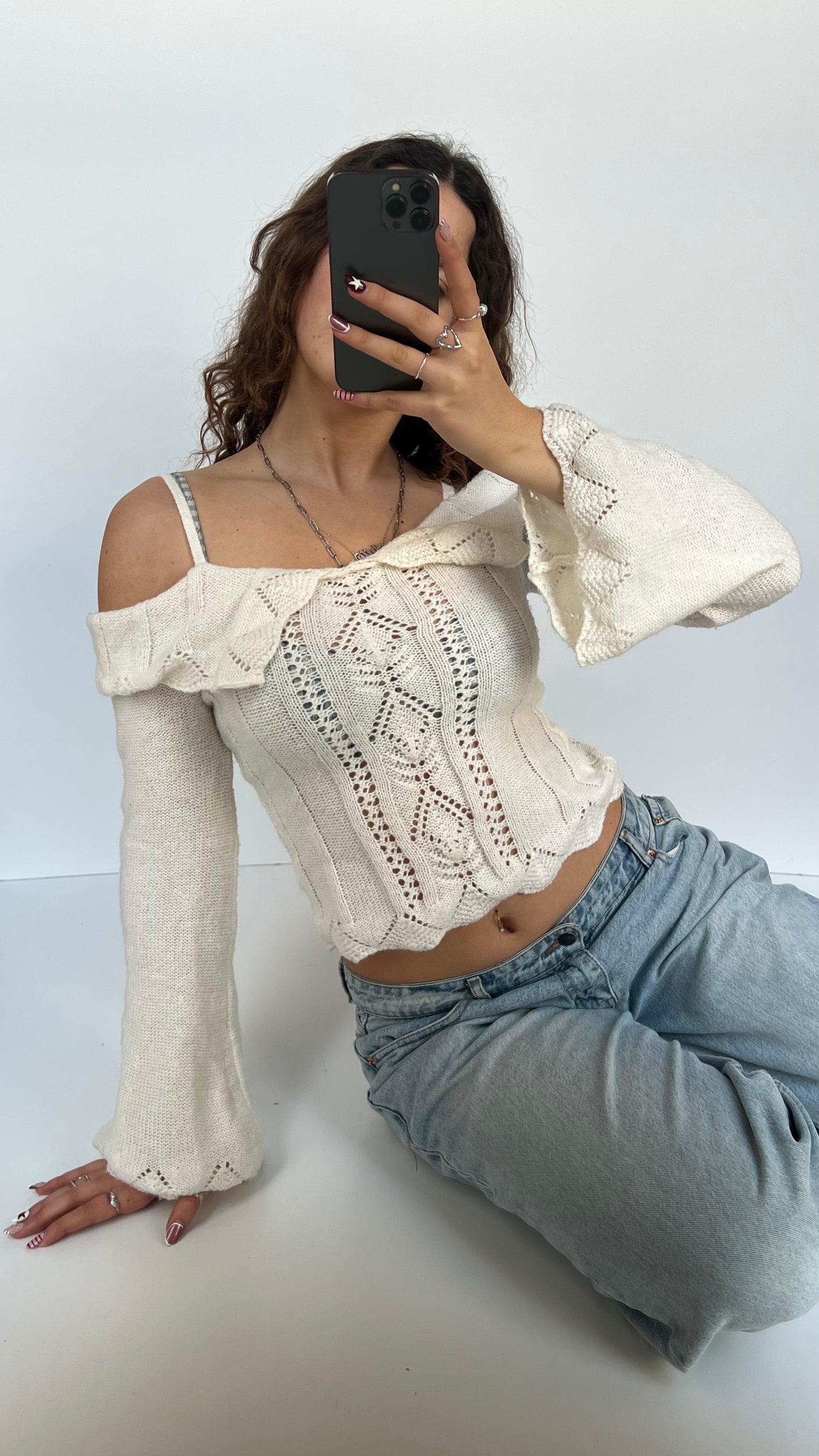 00s white off the shoulder jumper- size S