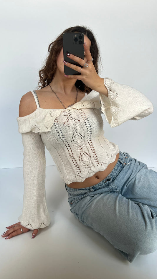 00s white off the shoulder jumper- size S