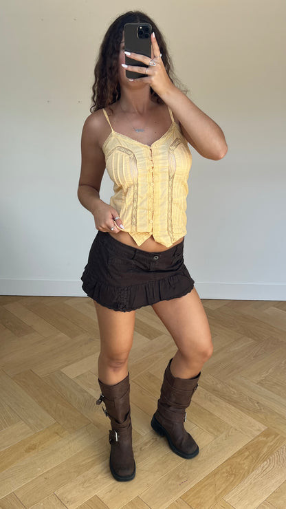 00s brown pleated mini skirt- size M