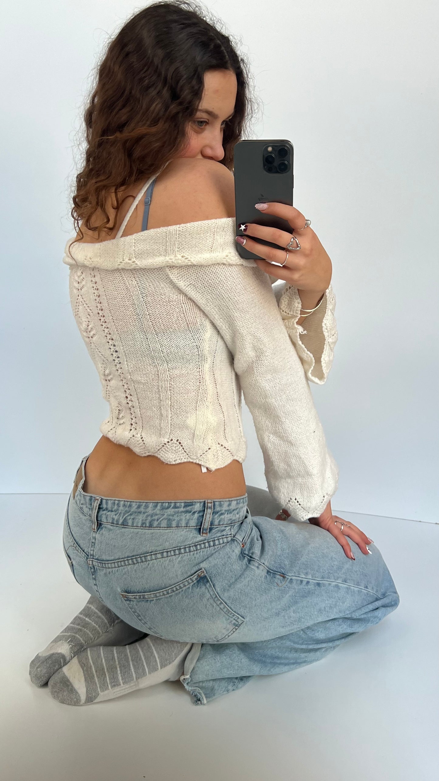 00s white off the shoulder jumper- size S