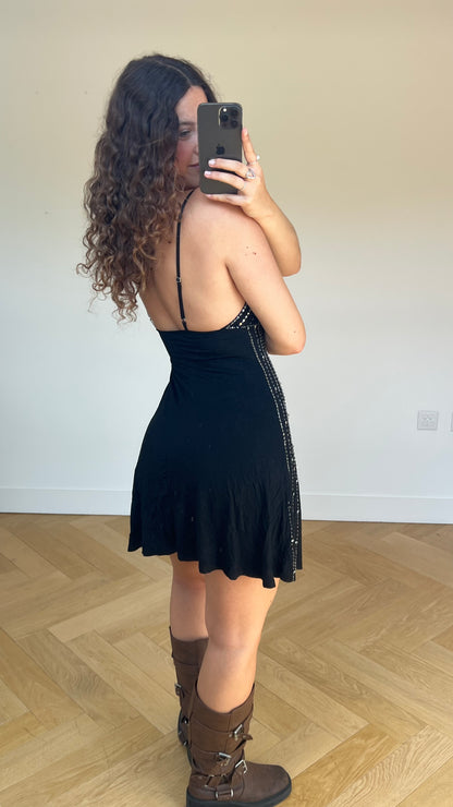 00s beaded black mini dress- size M