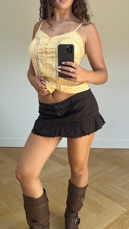 00s brown pleated mini skirt- size M
