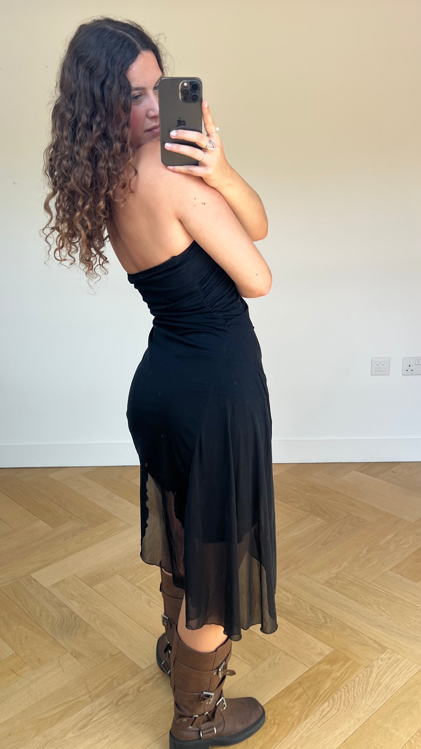 00s black mesh midi dress- size S