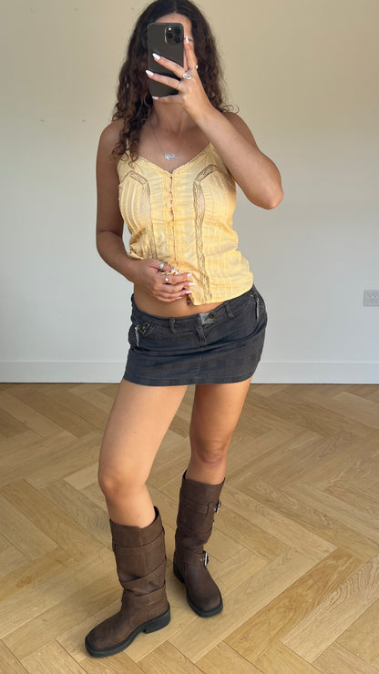 00s grey denim mini skirt- size S
