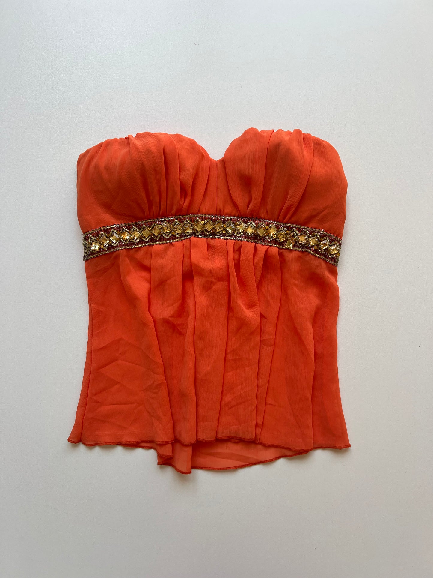 00s strapless orange beaded cami- size XS