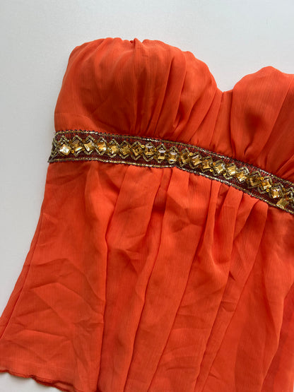 00s strapless orange beaded cami- size XS