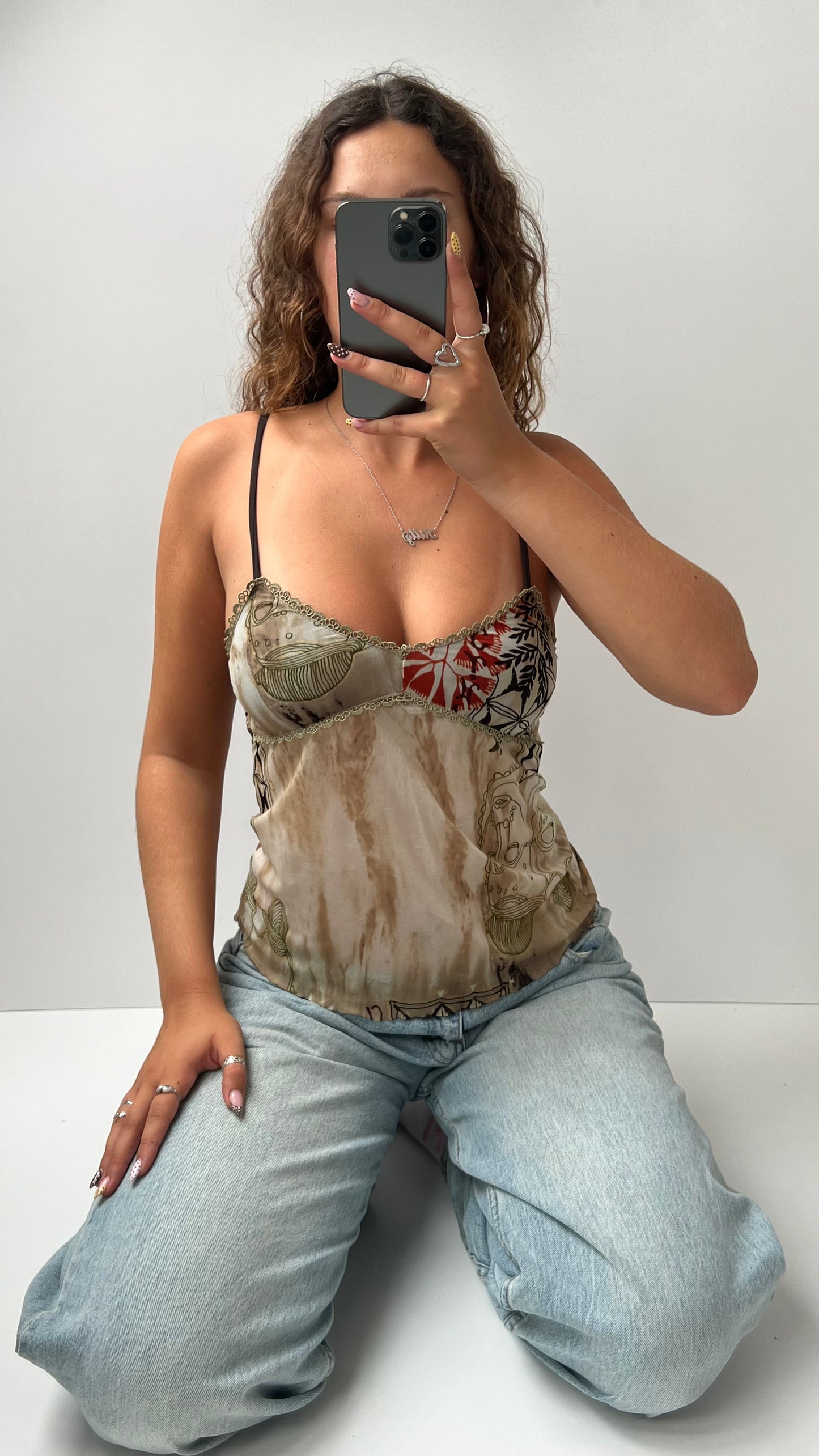 00s brown patterned mesh cami- size S