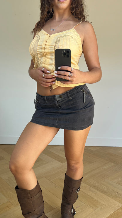 00s grey denim mini skirt- size S