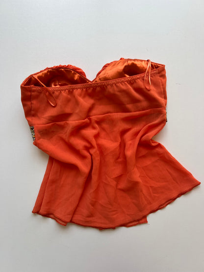 00s strapless orange beaded cami- size XS