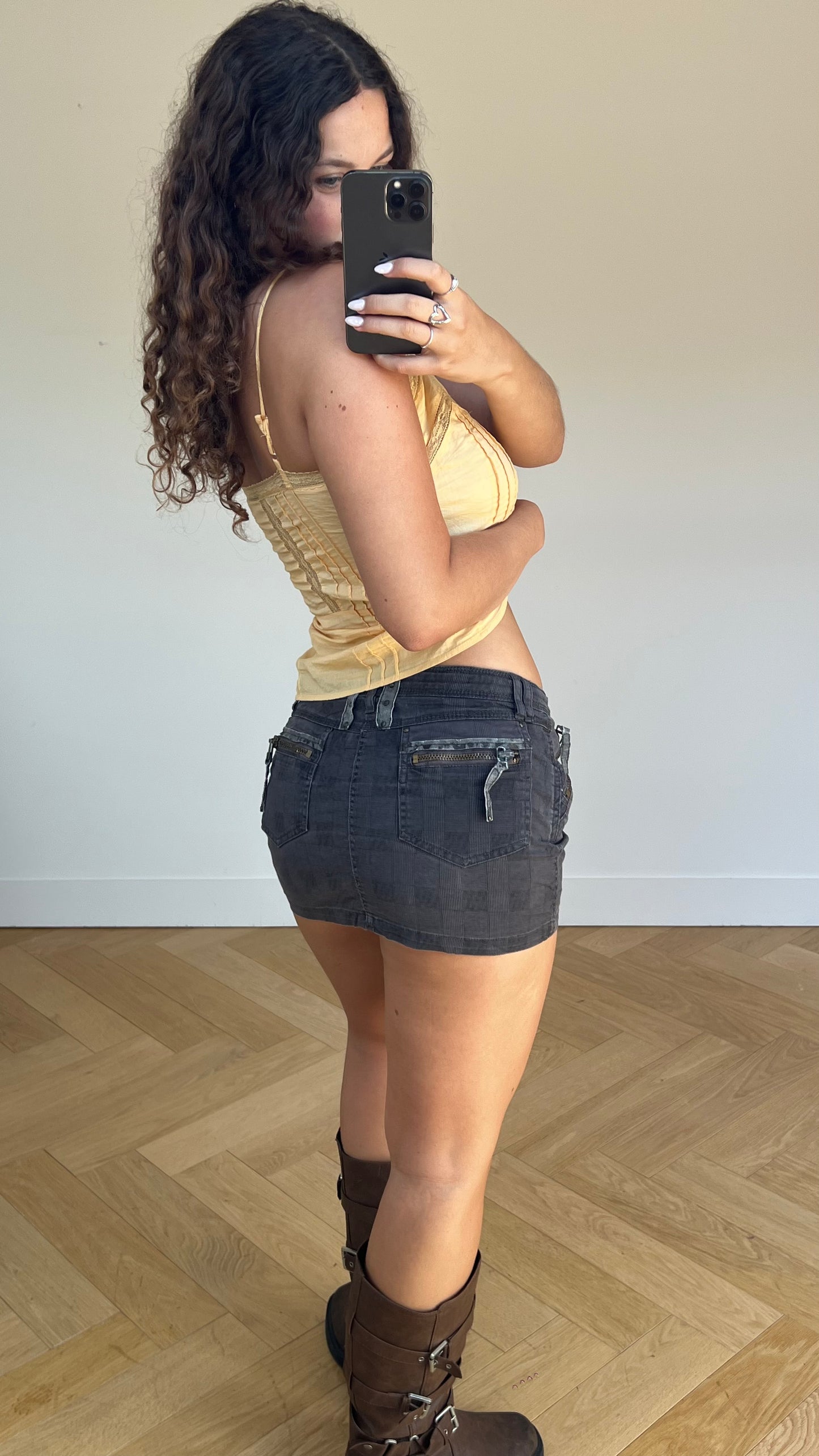 00s grey denim mini skirt- size S