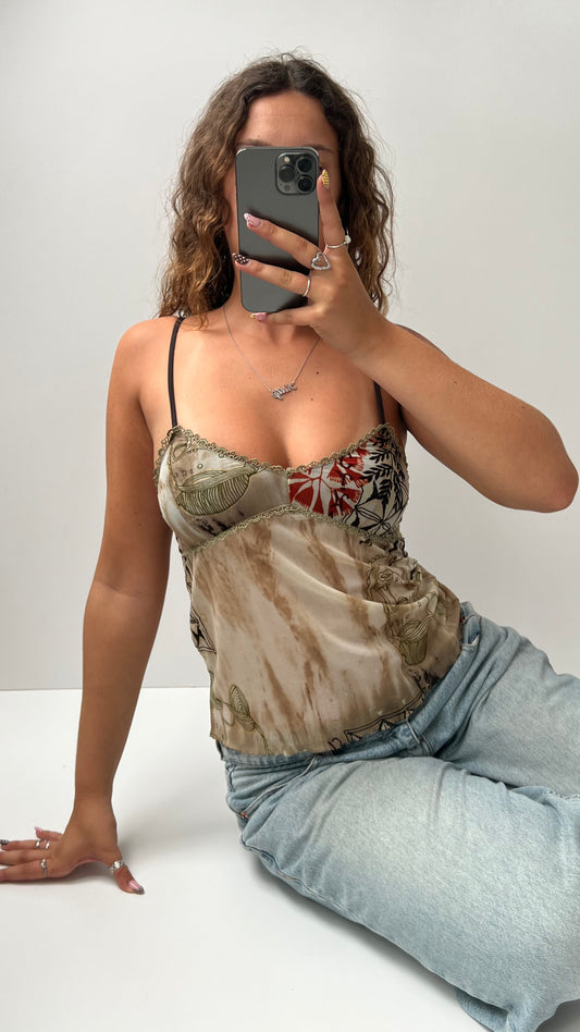 00s brown patterned mesh cami- size S