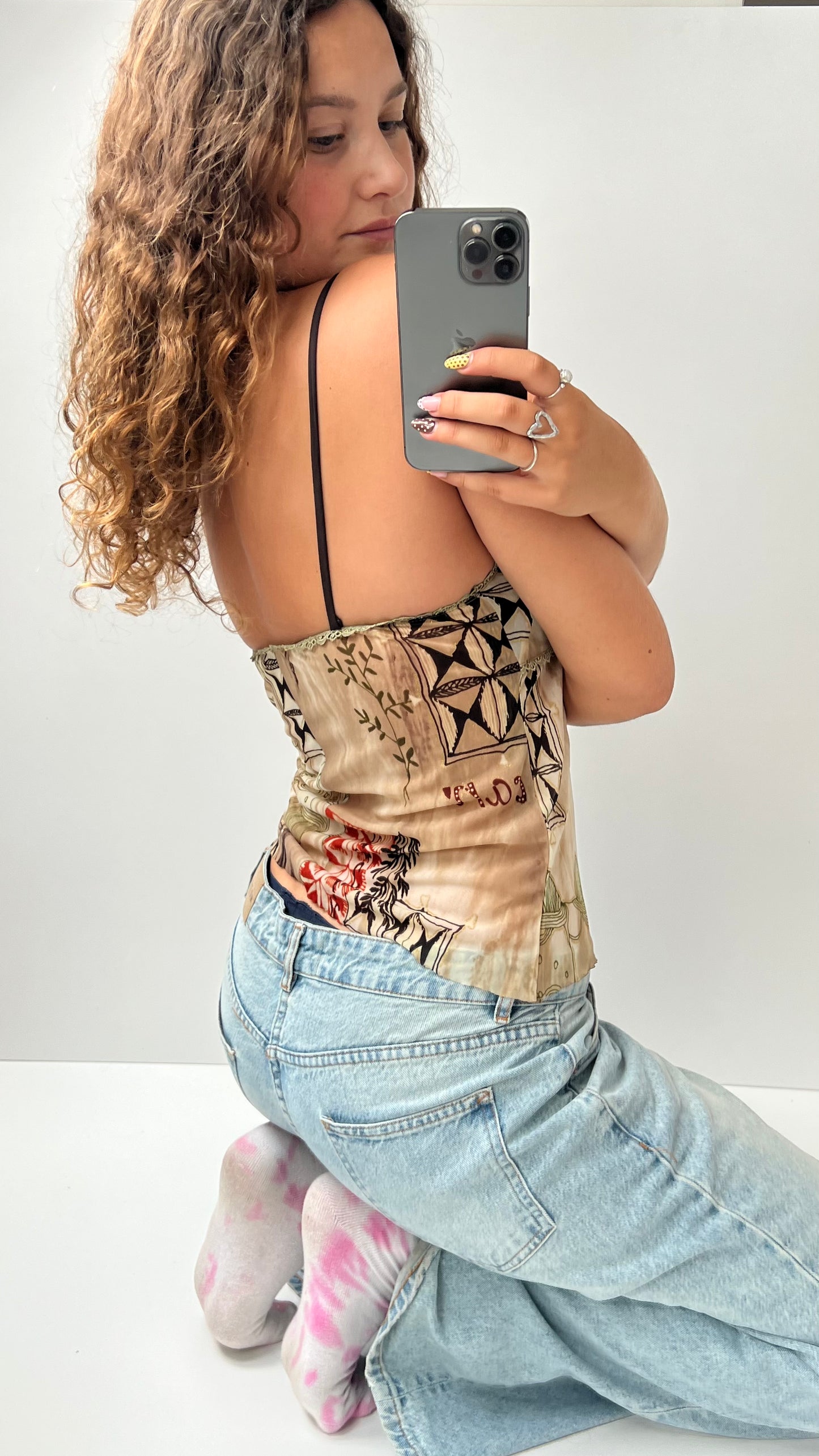 00s brown patterned mesh cami- size S