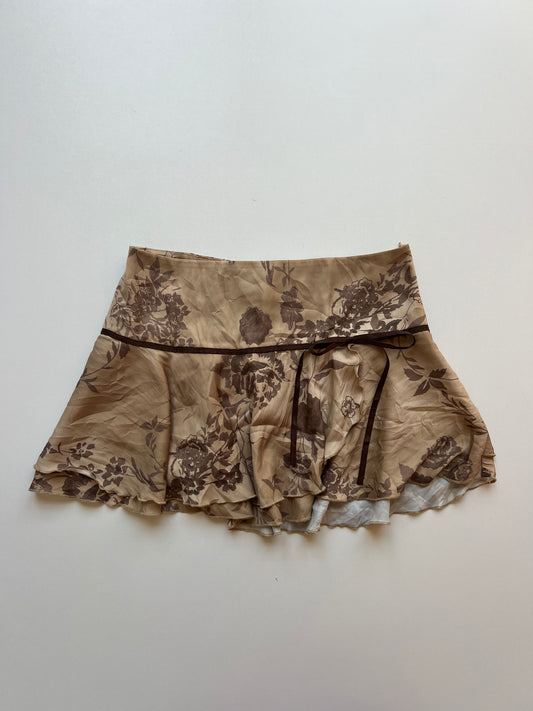 00s brown floral mini skirt- size XS