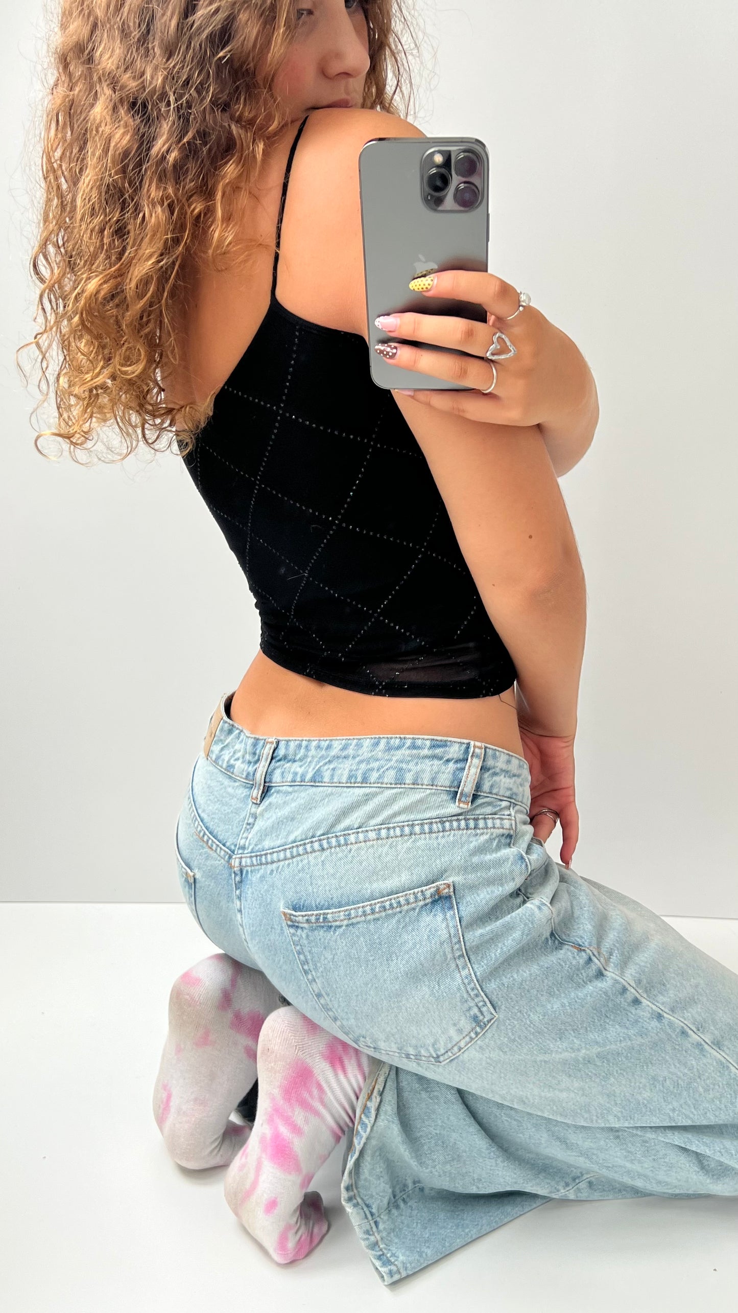 00s black glitter mesh cami- size XS